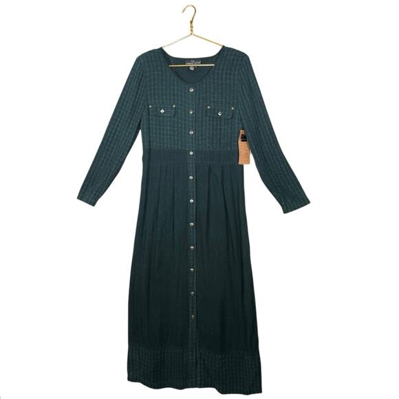Carole Little Green Jacquard Button-Front Long Sleeve Maxi Dress | Size 8 - Picture 2 of 11